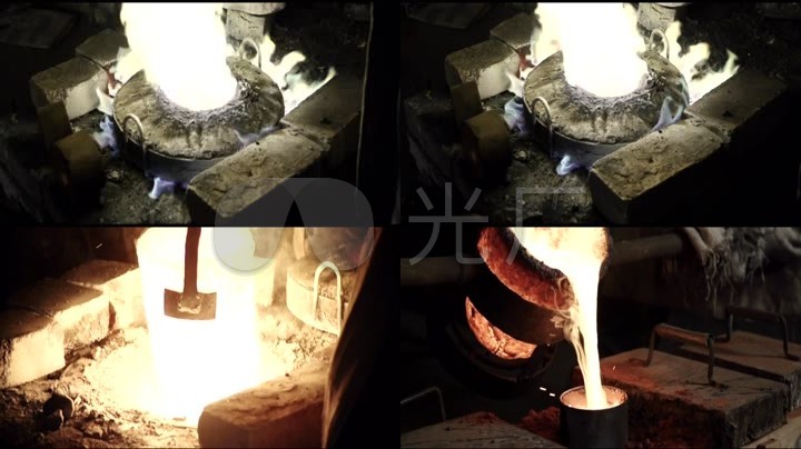 中国古代火炉火焰冶炼金属熔炉炼铜火焰浓烟