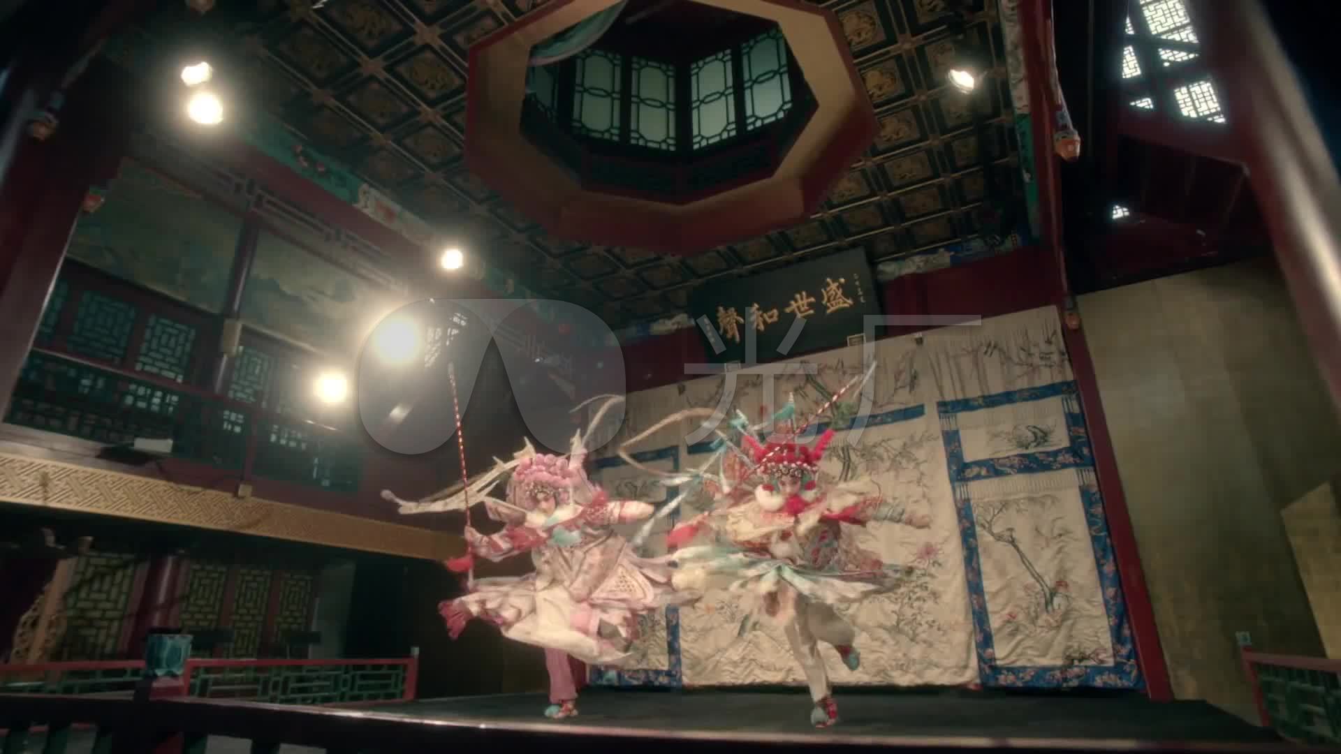 中国传统京剧戏曲舞台表演古建筑灯光牌匾