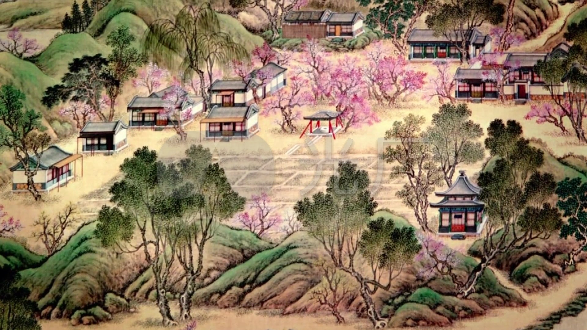 古代皇家园林圆明园万寿寺彩绘图纸景观展示