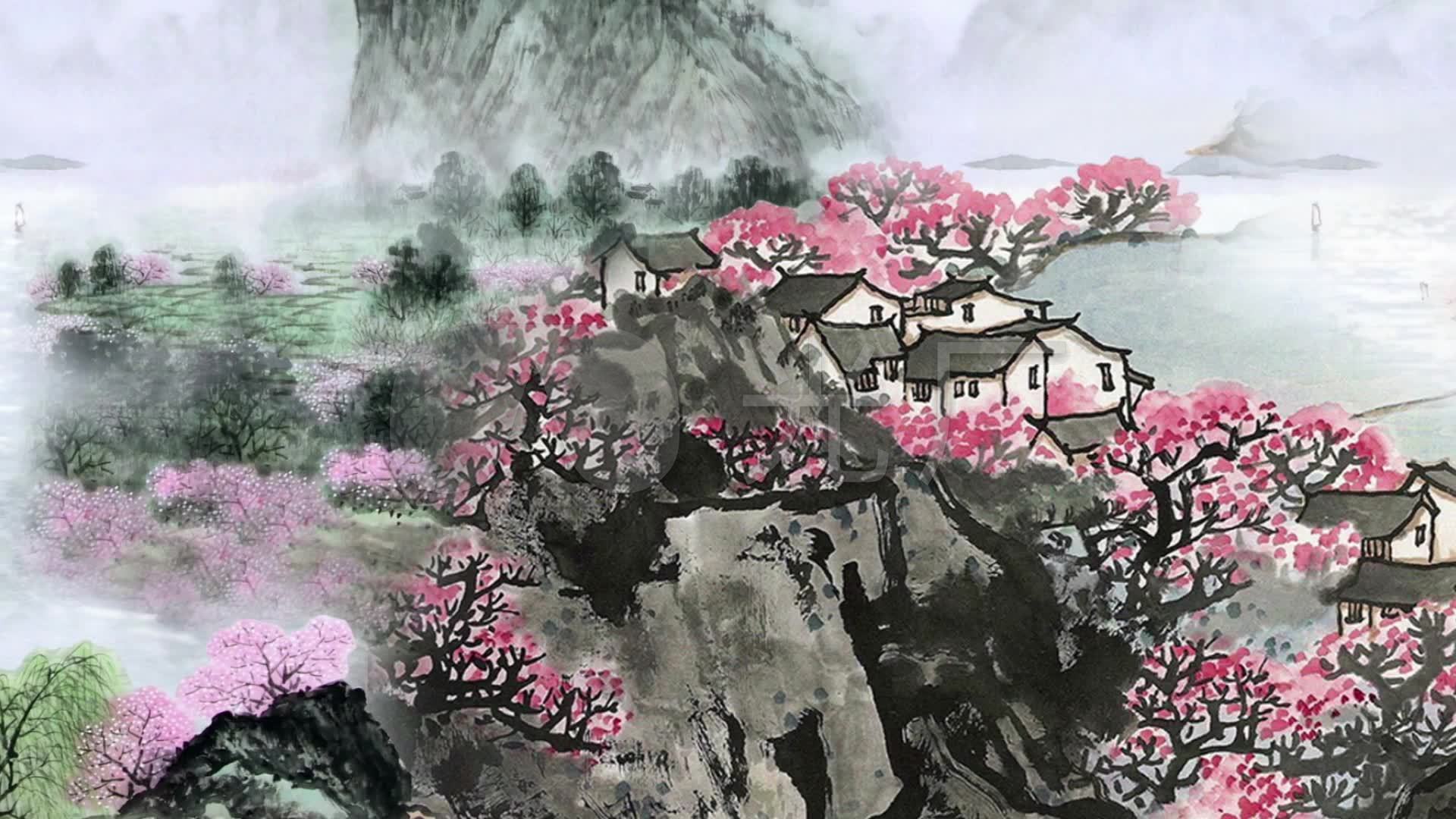 水墨国画山水-桃花源林