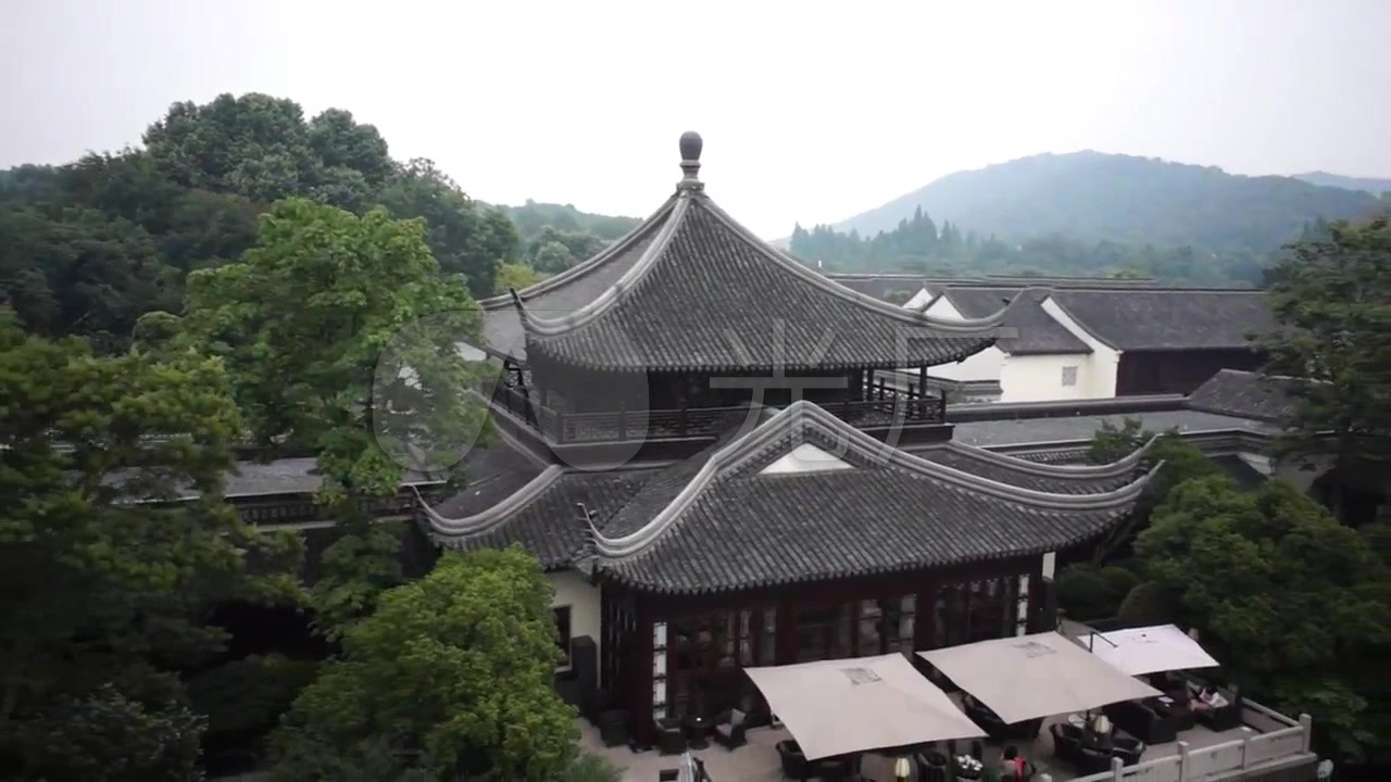 杭州古典园林庭院小桥流水古建筑鸟瞰风景_1280x720_高清视频素材下载