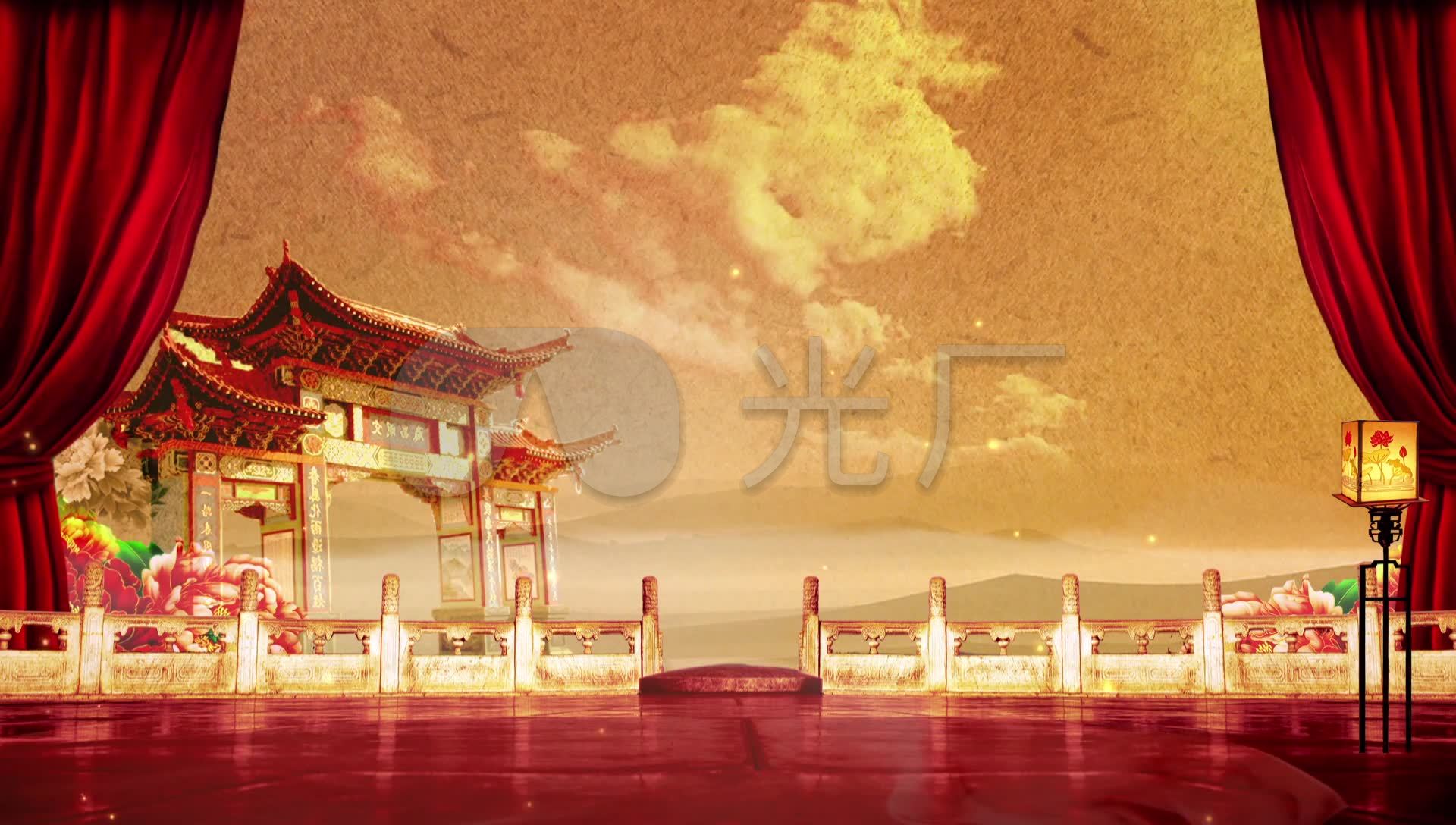 视频素材 舞台背景 场景背景 京剧大戏台红绸舞台 来自视频原始文件或