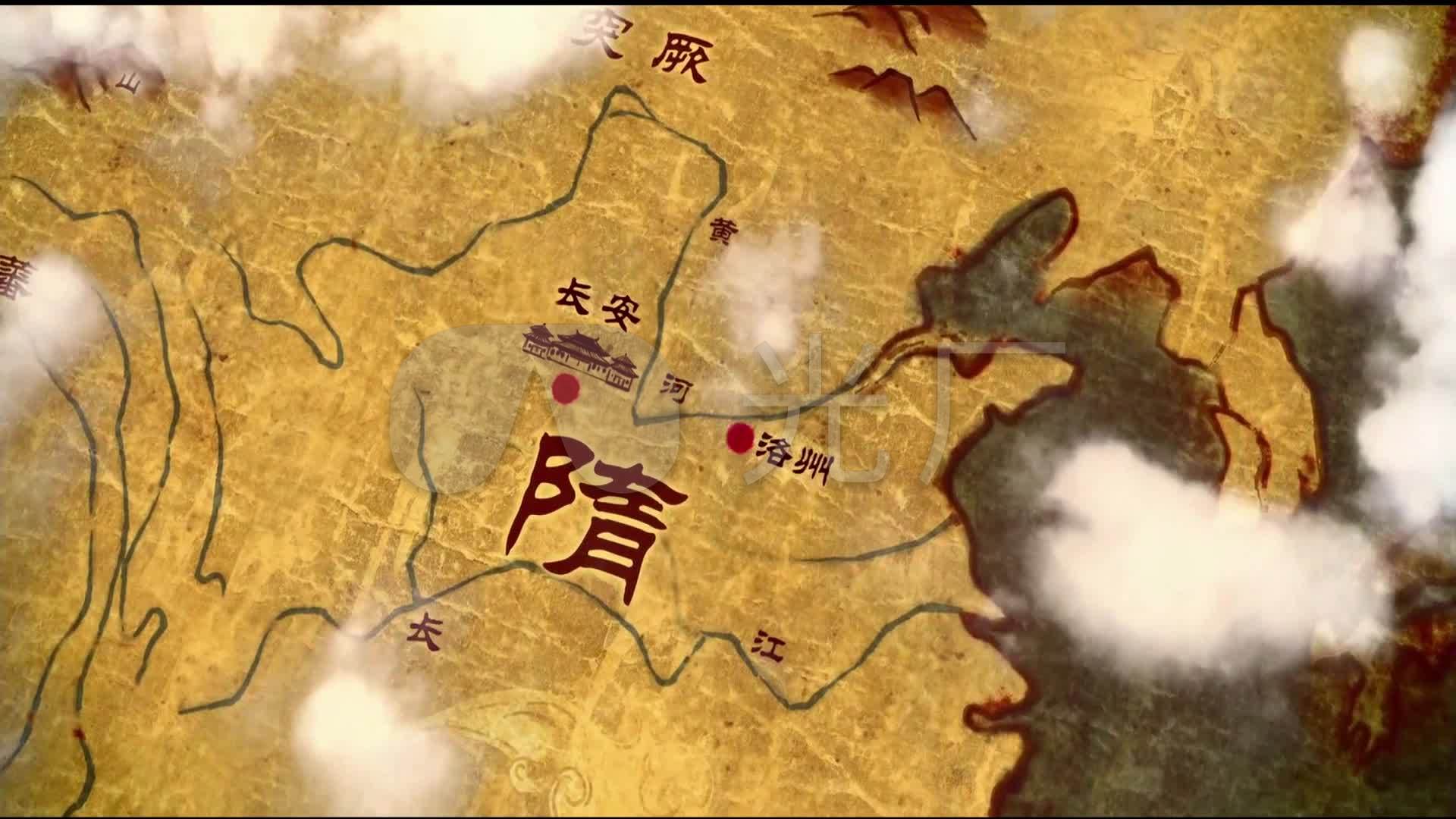 中国古代版图隋朝版图地势图地图白云飘飘