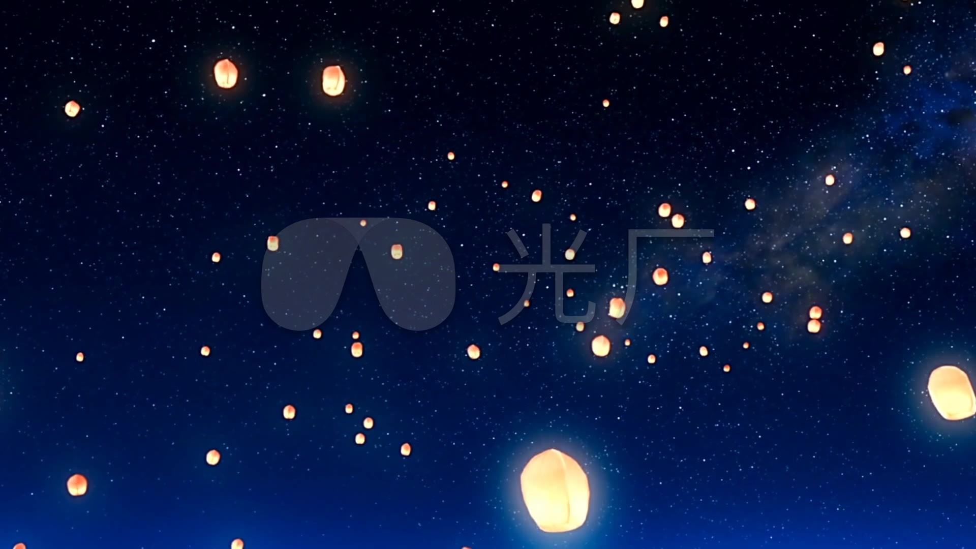 唯美蓝色粒子星空流星雨许愿灯视频孔明灯