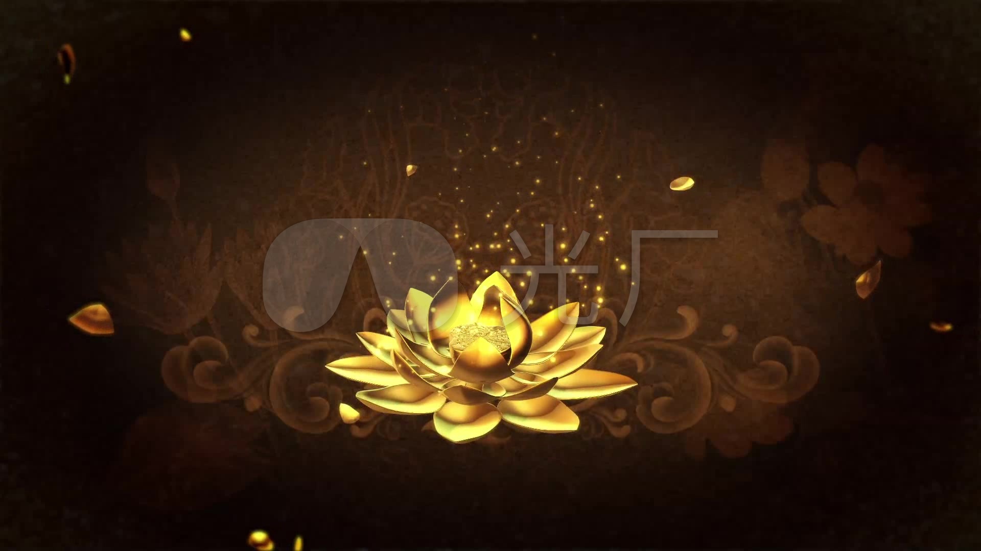 视频素材 舞台背景 场景背景 金色莲花打开简单视频素材  来自视频