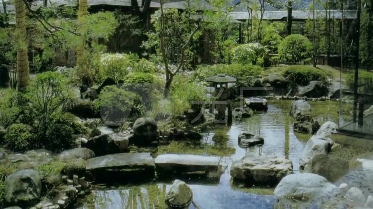 园林古典建筑植物溪水岩石树林