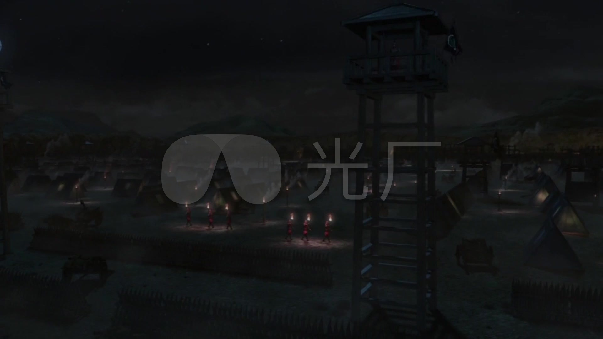 古代军营夜晚士兵手持火把巡逻_1920x1080_高清视频素材下载(编号