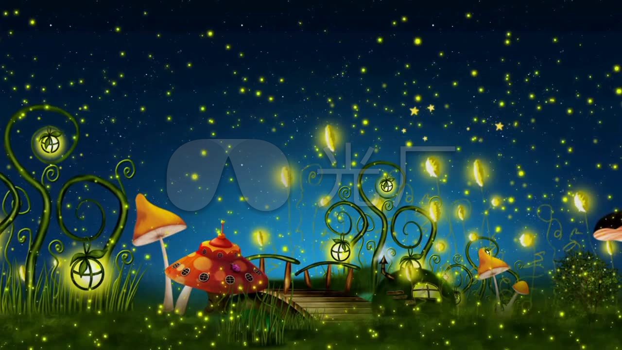 儿童活动星空夜景蘑菇萤火虫led背景_1280x720_高清视频素材下载(编号