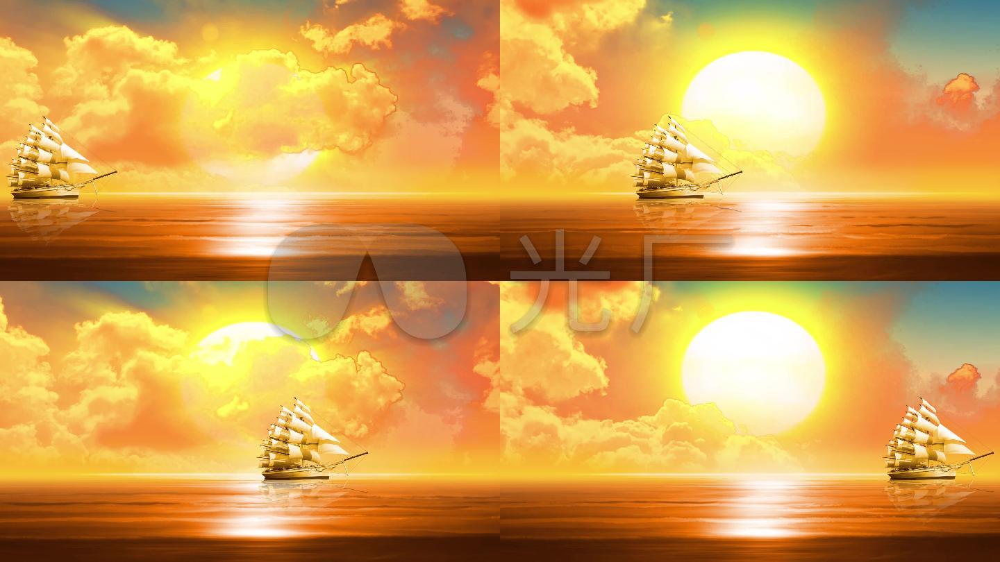 日出红日太阳太阳升起早上太阳太阳出来了帆船扬帆起航起航航行太阳