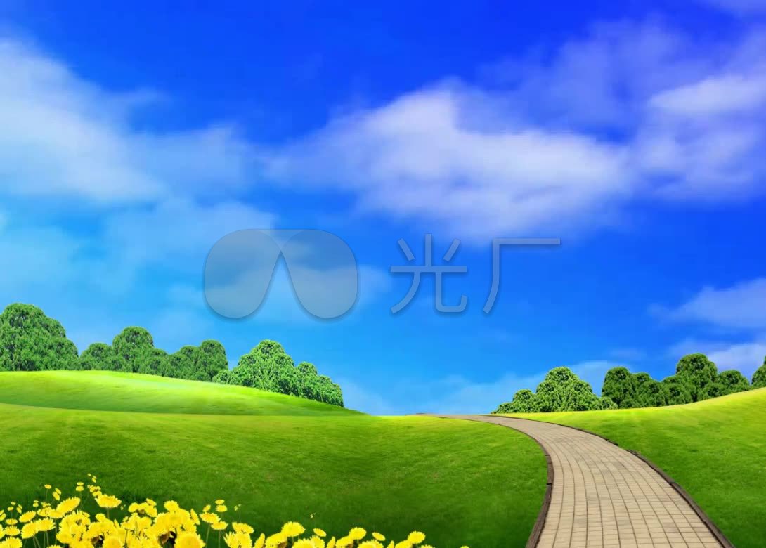 蓝天白云飘动草地小路景色_1090x780_高清视频素材(:)