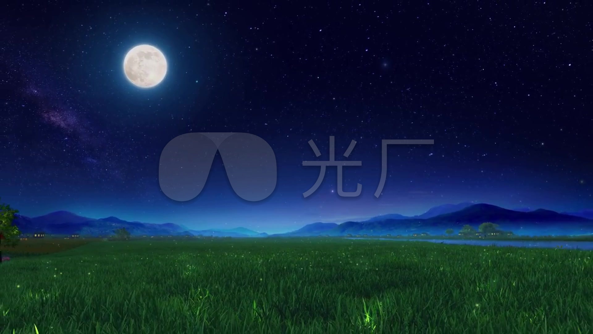 夜色月亮月色天空绿草草地美景