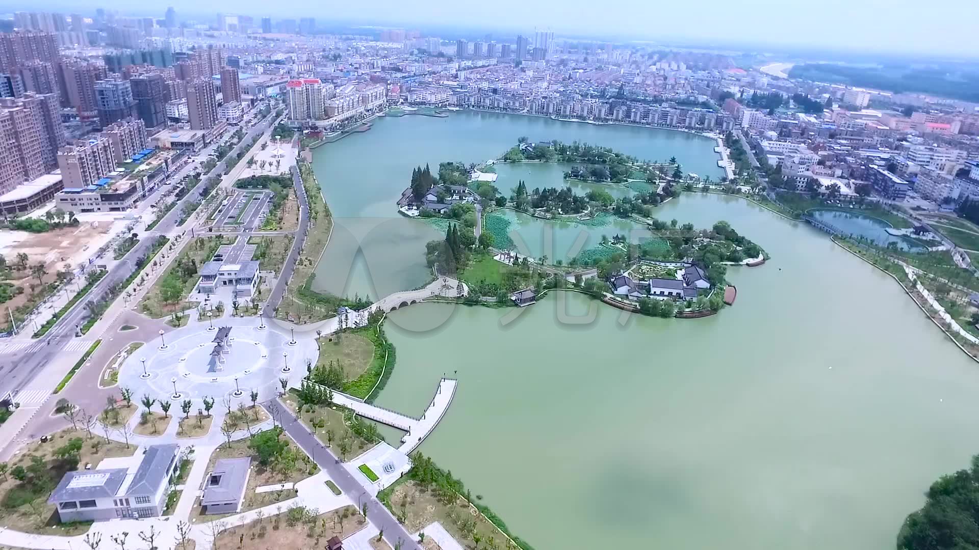 江苏涟水五岛公园航拍素材