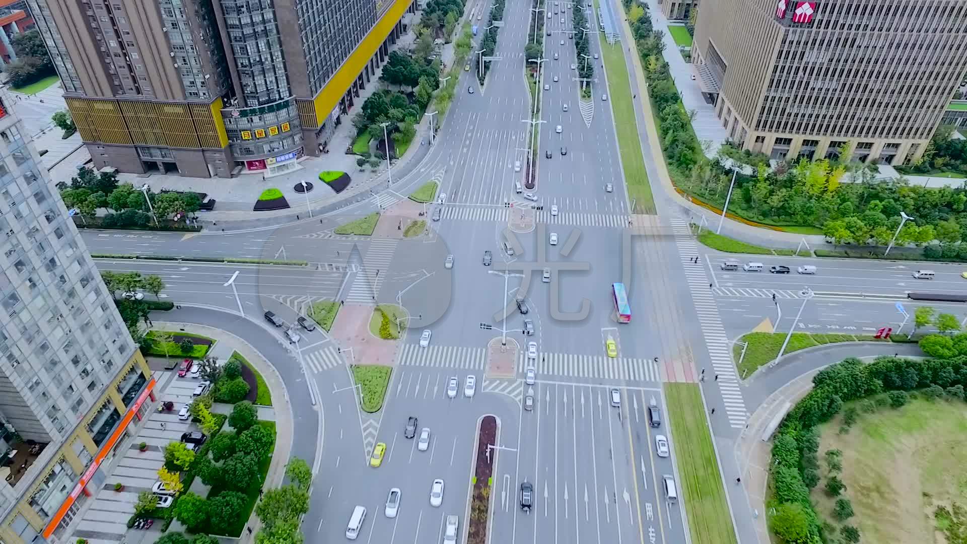 南京奥体中心河西CBD航拍视频素材_1920X1