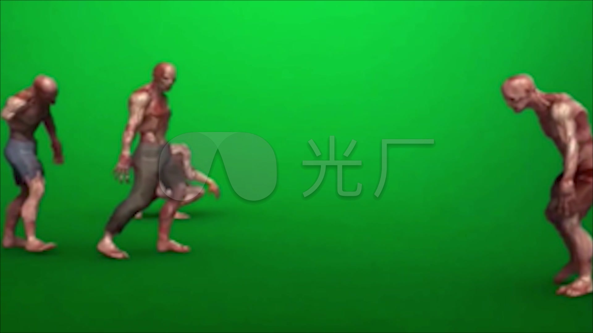 一群僵尸扑过来绿幕素材