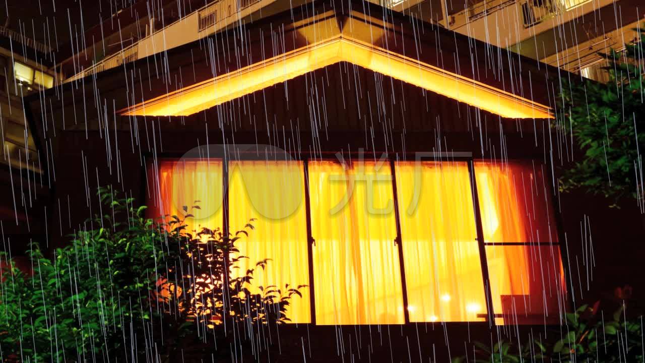 夏天夜晚灯光窗下雨大雨_1280x720_高清视频素材下载