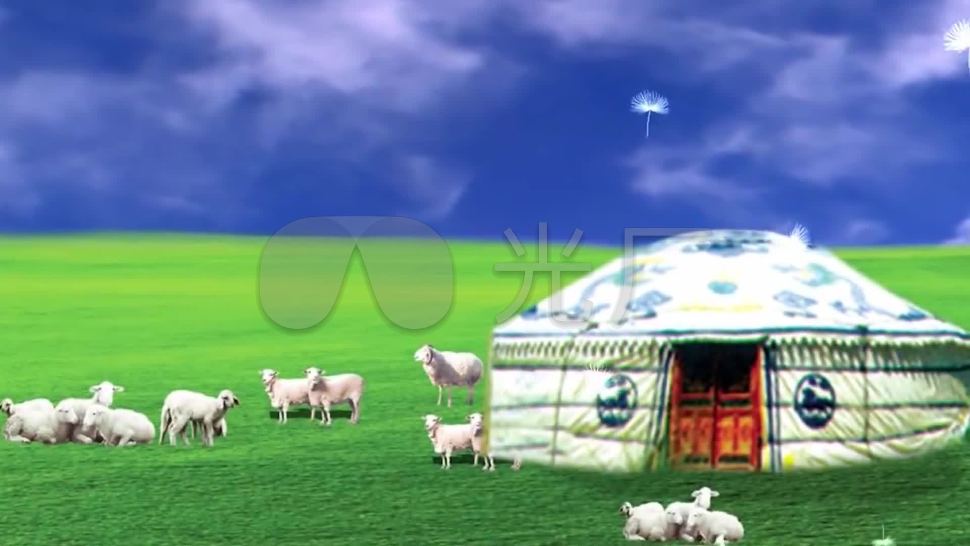 大草原蒙古包蓝天白云背景_1920x1080_高清视频素材