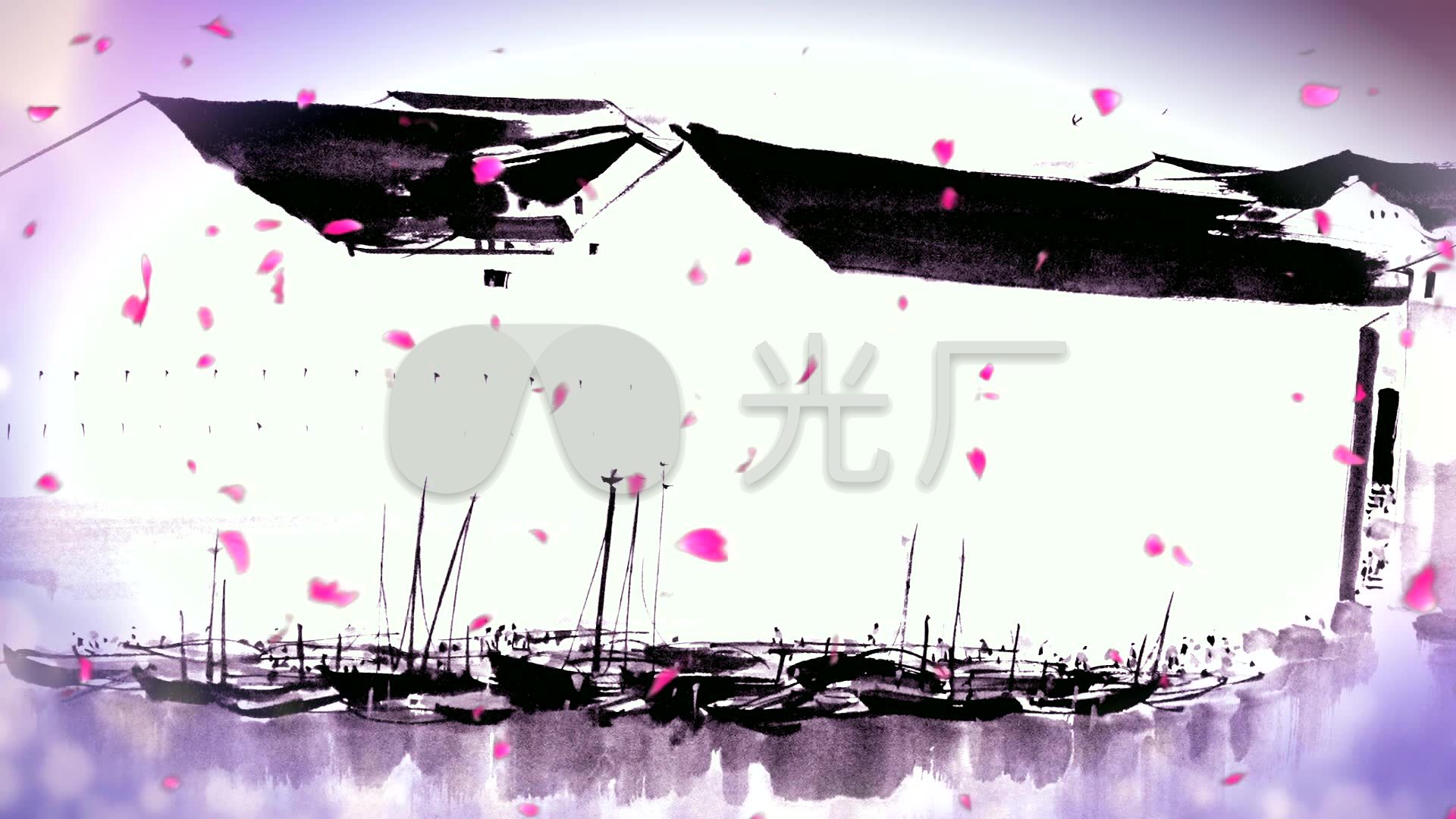 渔舟唱晚古筝演奏水墨风背景新_1920x1080_高清视频