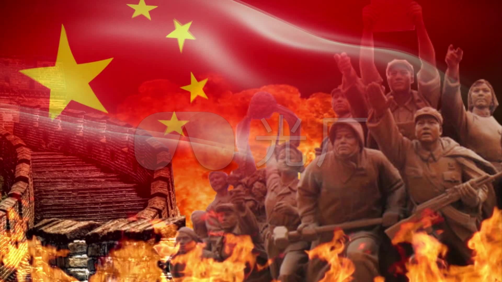视频素材 舞台背景 配乐歌舞 义勇军进行曲国歌  来自视频原始文件或