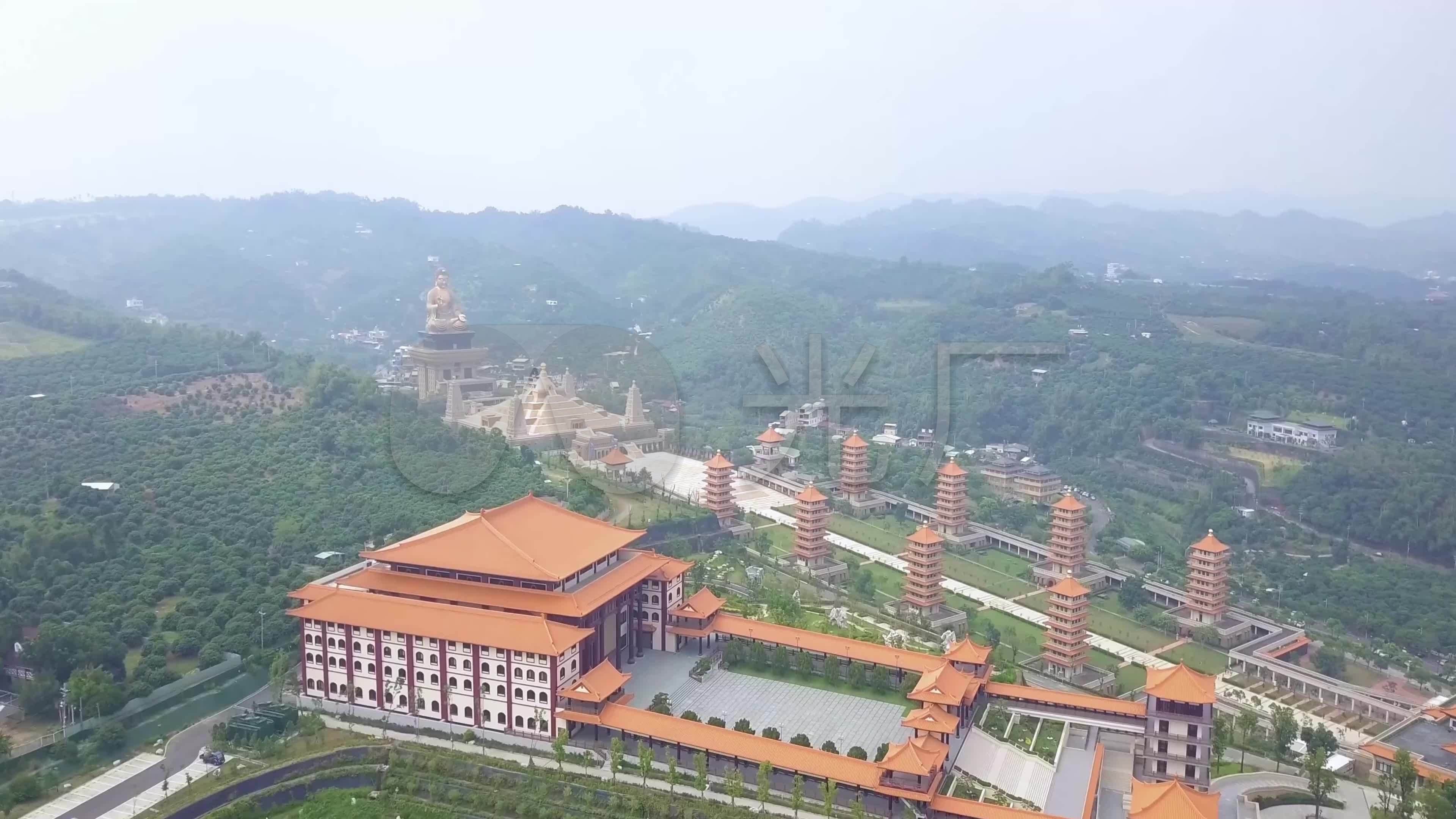 航拍台湾高雄佛光山佛教佛像道场佛陀纪念馆