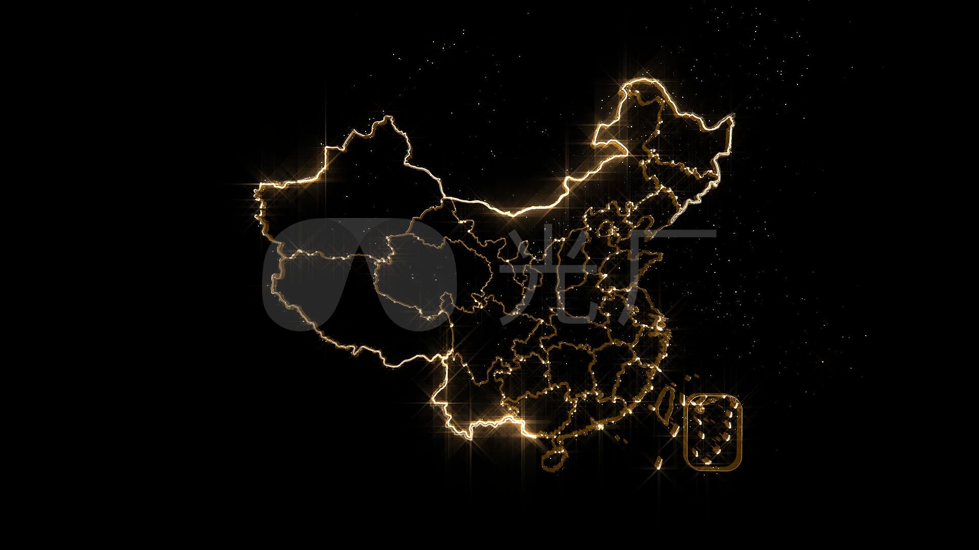带alpha透明通道3d金色中国地图素材_1920x1080_高清
