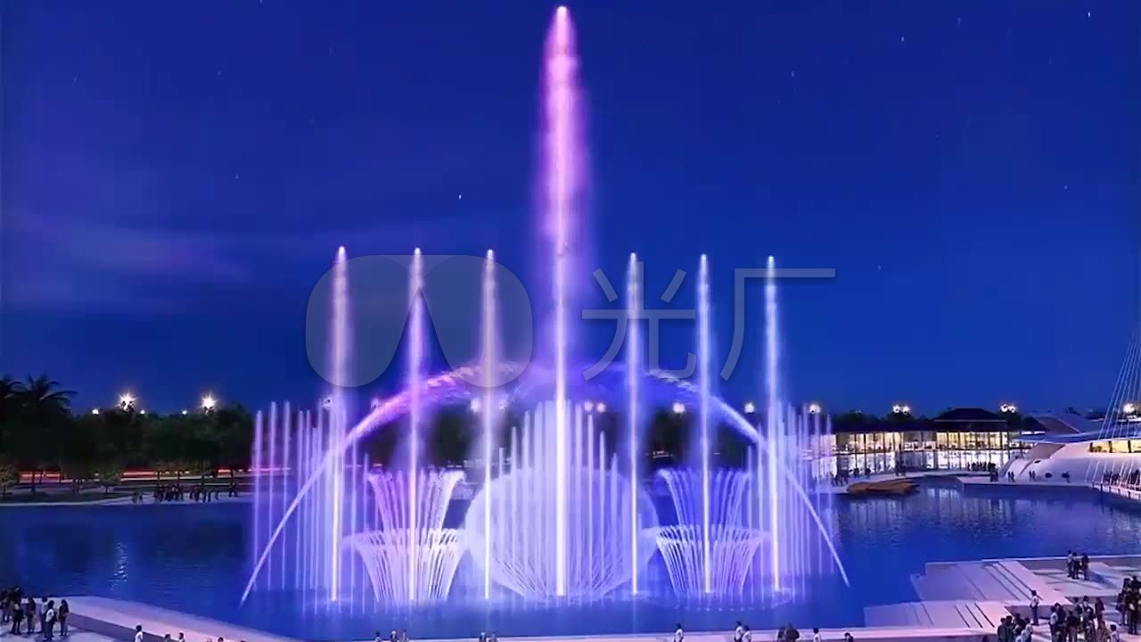 超美音乐喷泉动画湖_1280720_高清素材