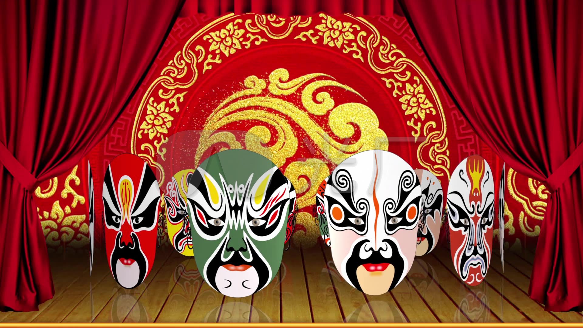 京剧舞台脸谱变脸演出背景视频素材