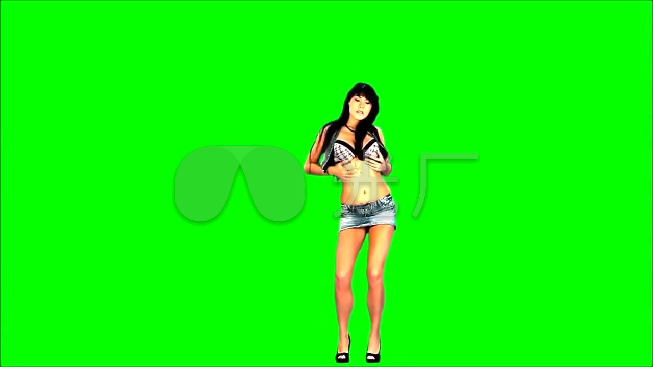 绿屏抠像牛仔裙比基尼美女扭动跳舞