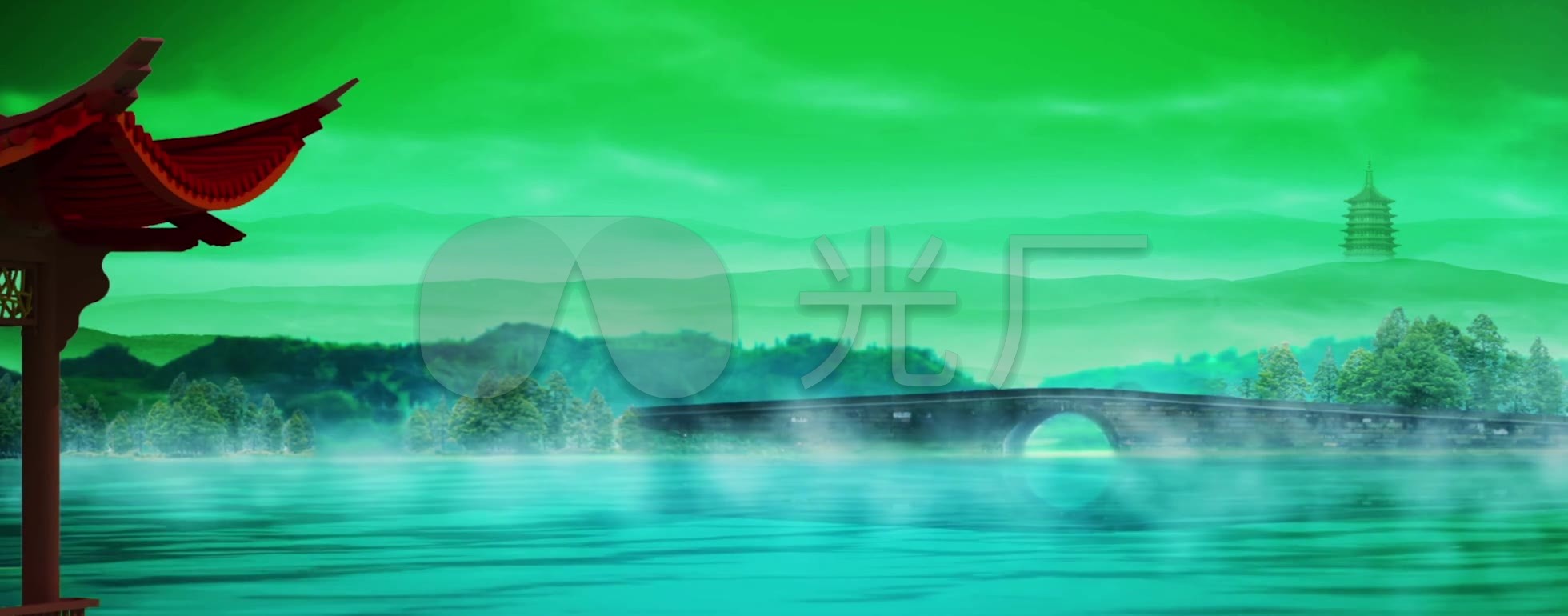 视频素材 舞台背景 中国风背景 白蛇传雷锋塔西湖山水  来自视频原始