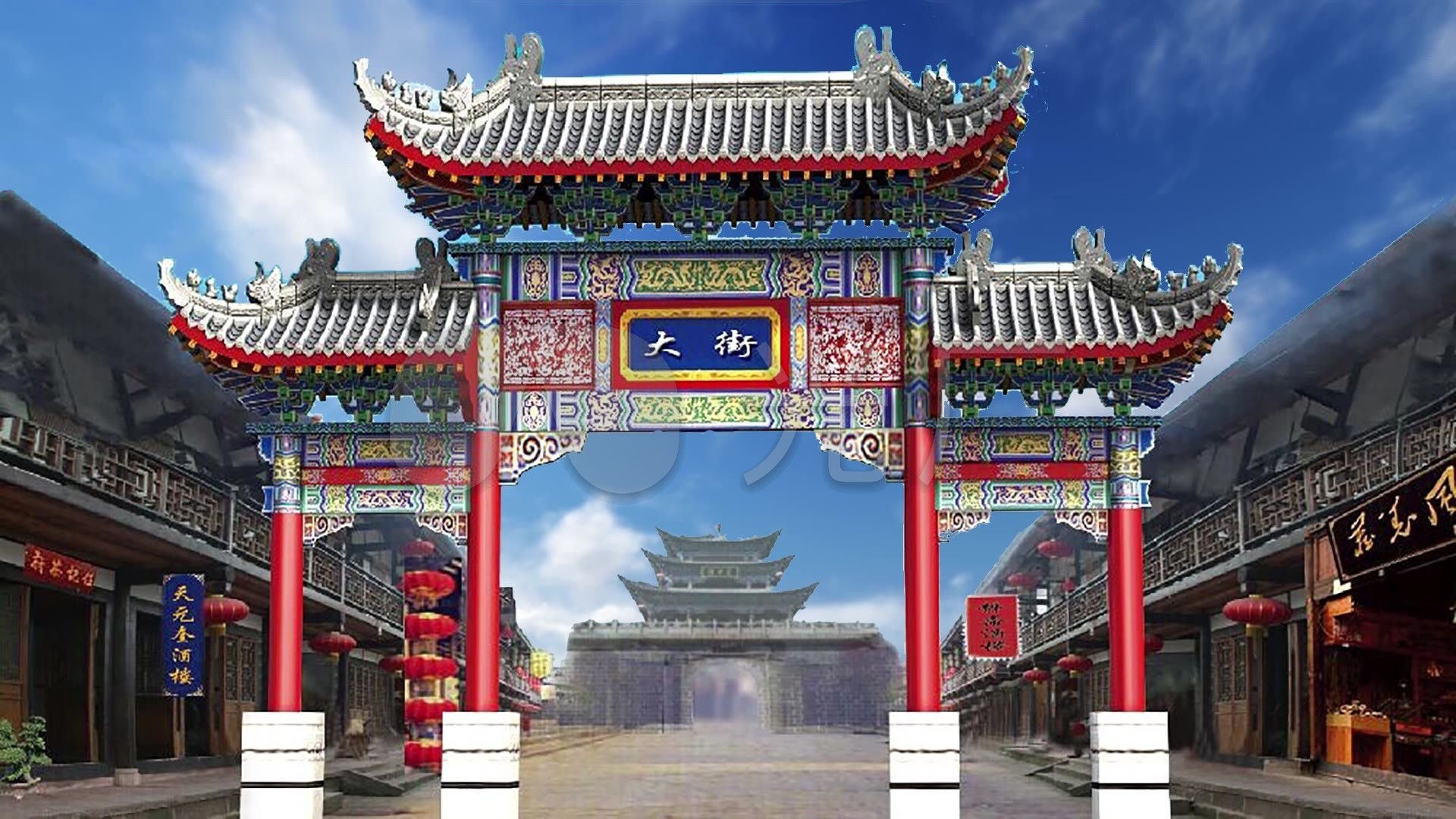 讨学钱戏曲古代大街街道街市led视频背景_1920x1080_高清视频素材下载