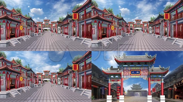 讨学钱戏曲古代大街街道街市led视频背景