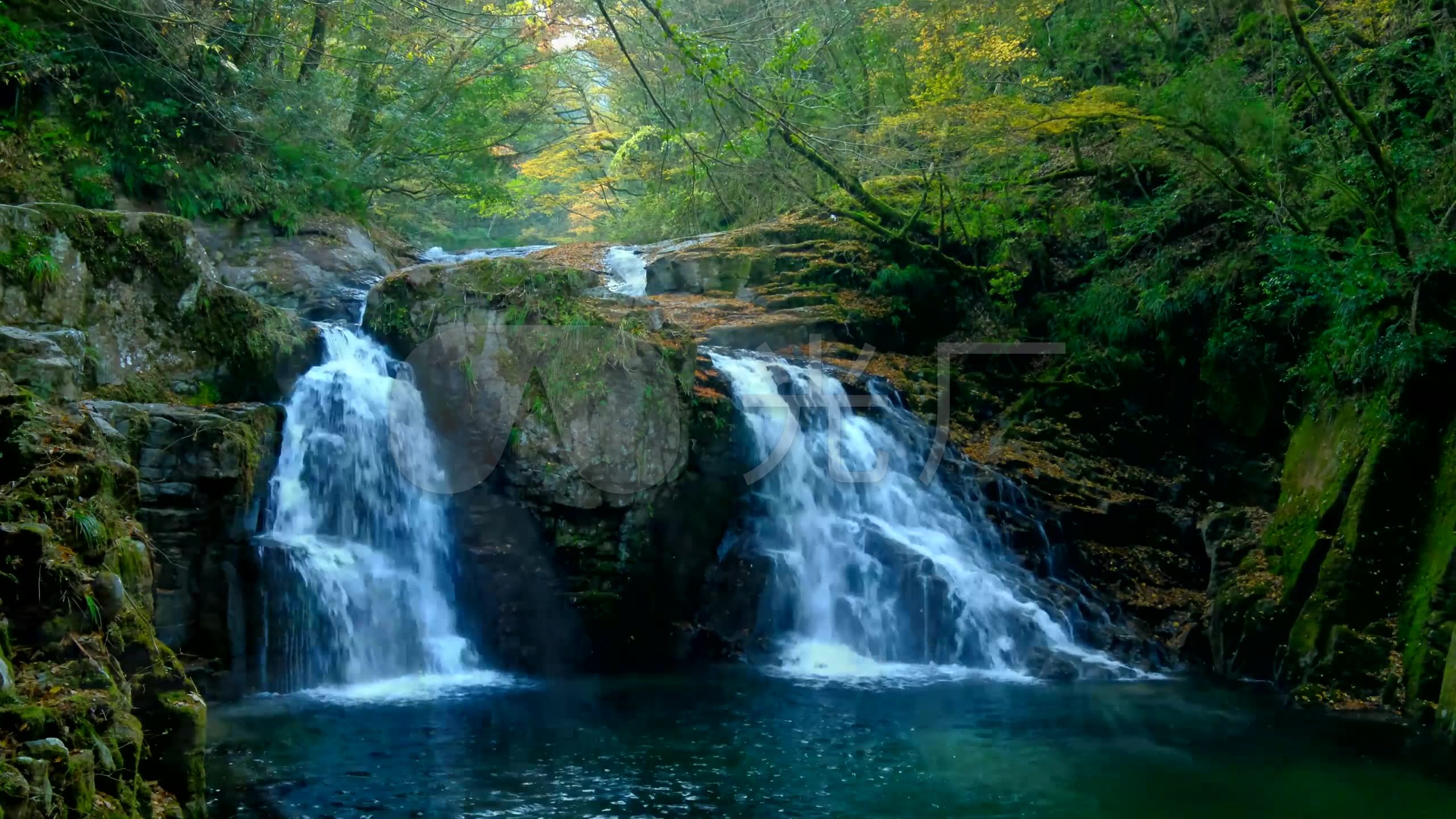 青山绿水溪流红叶唯美自然