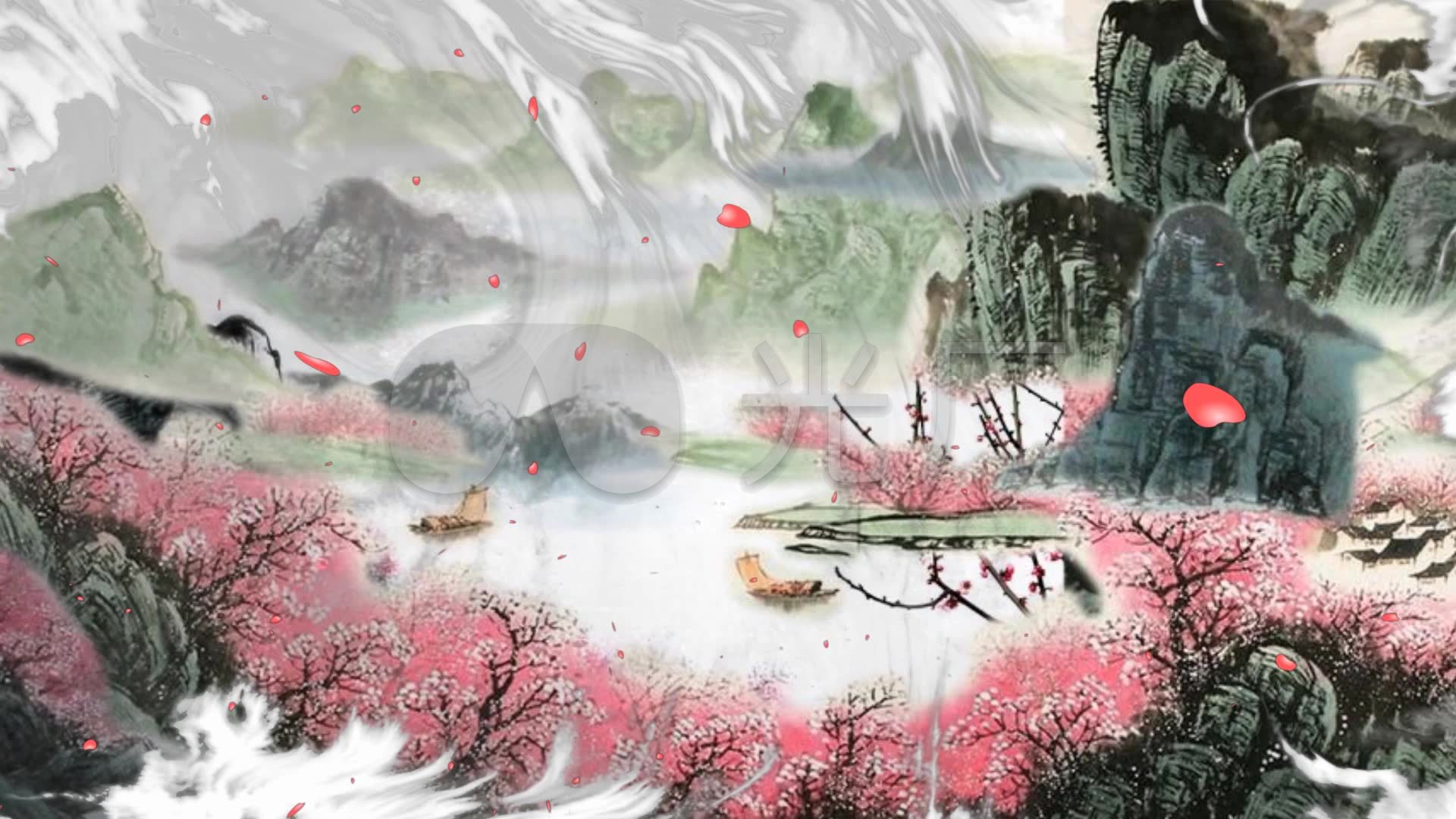 水墨桃花春晓晚会背景_1920x1080_高清视频素材下载(编号:1935573)