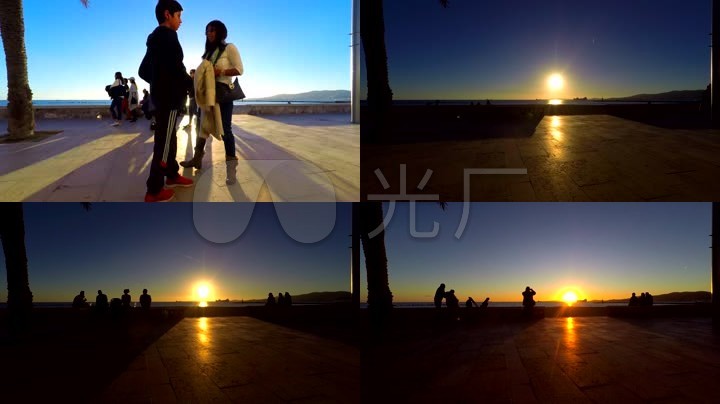 夕阳 人流 广场 匆忙 行人