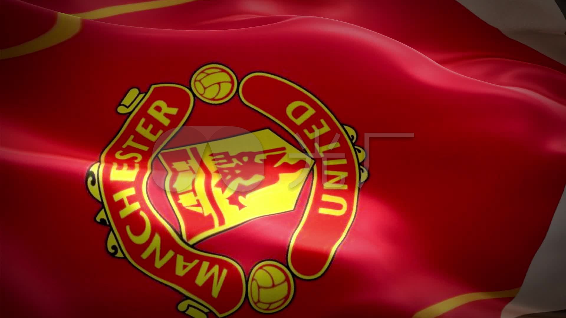 曼联足球俱乐部旗帜logo飘扬_1920x1080_高清视频素材