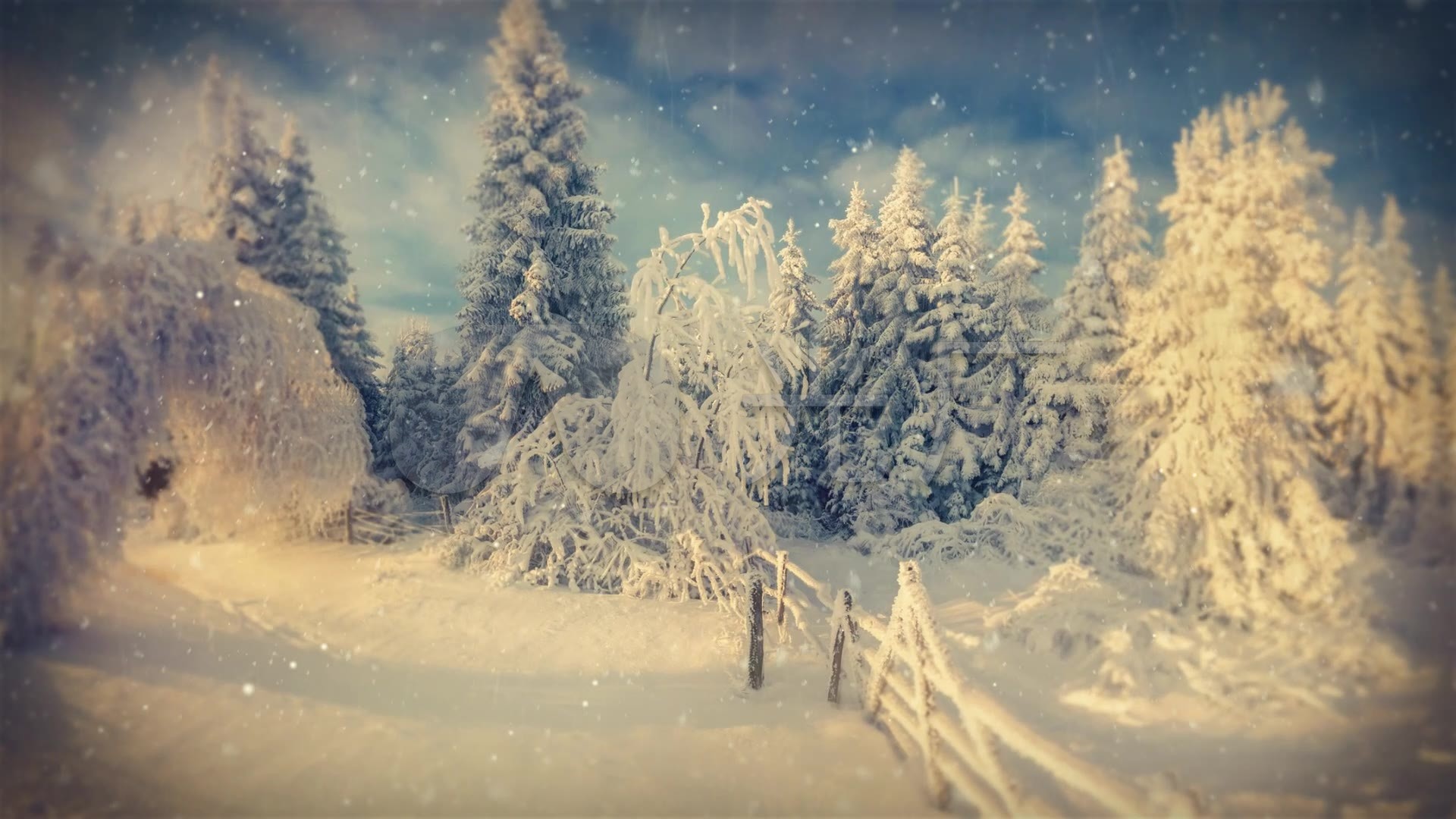 大雪雪景唯美北方积雪飘雪led背景素材