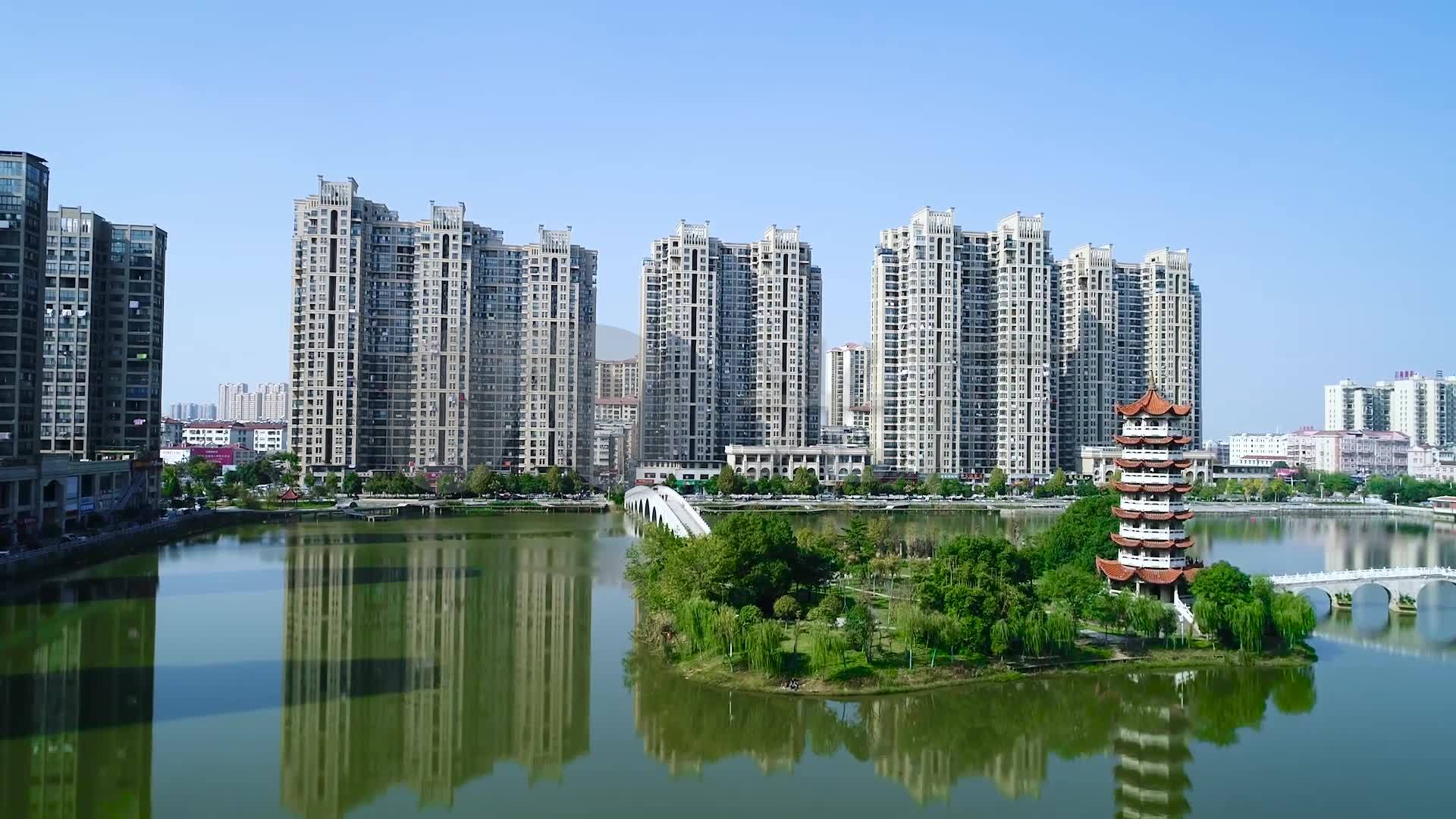 孝感市安陆市云梦县梦泽湖人工湖百步塔_1920x1080