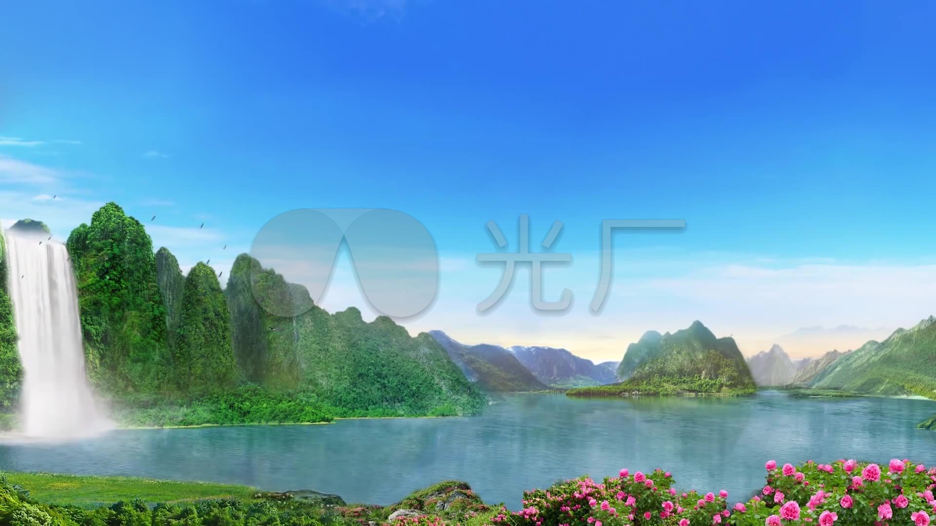 青山绿水鸟语花香人间仙境绿色环保动态背景