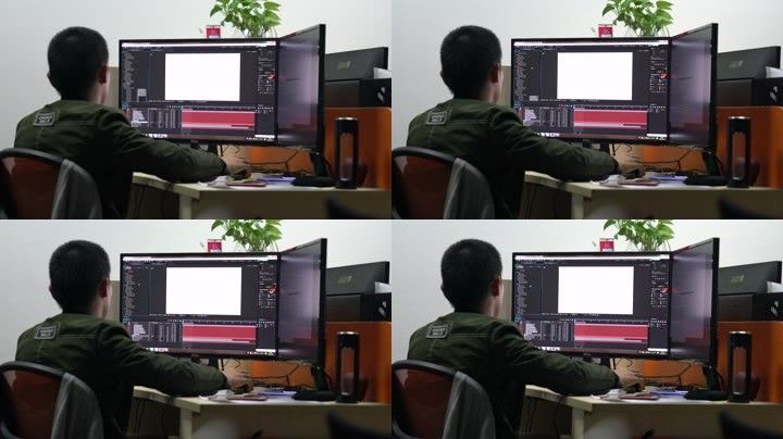 后期后期人员影视后期上班工作操作影视后期工作双屏工作台