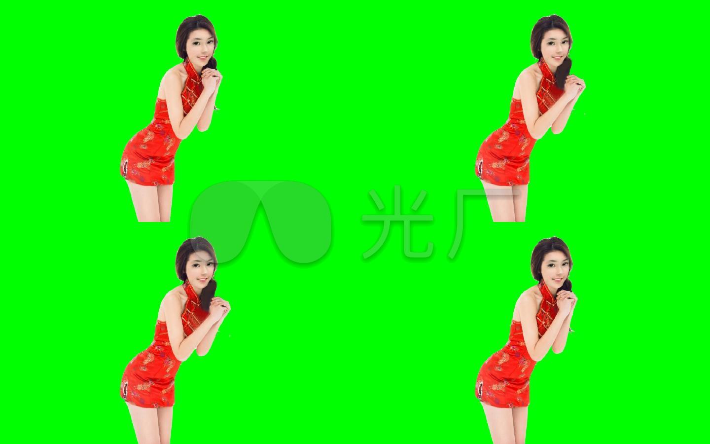 绿屏红高清视频露出恭喜_1342X840_美女旗袍弯腰美女相片图片