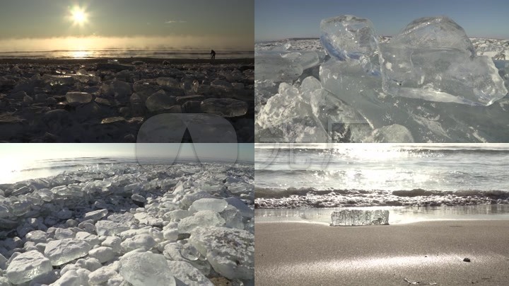 4k海岸冬天冰块海冰