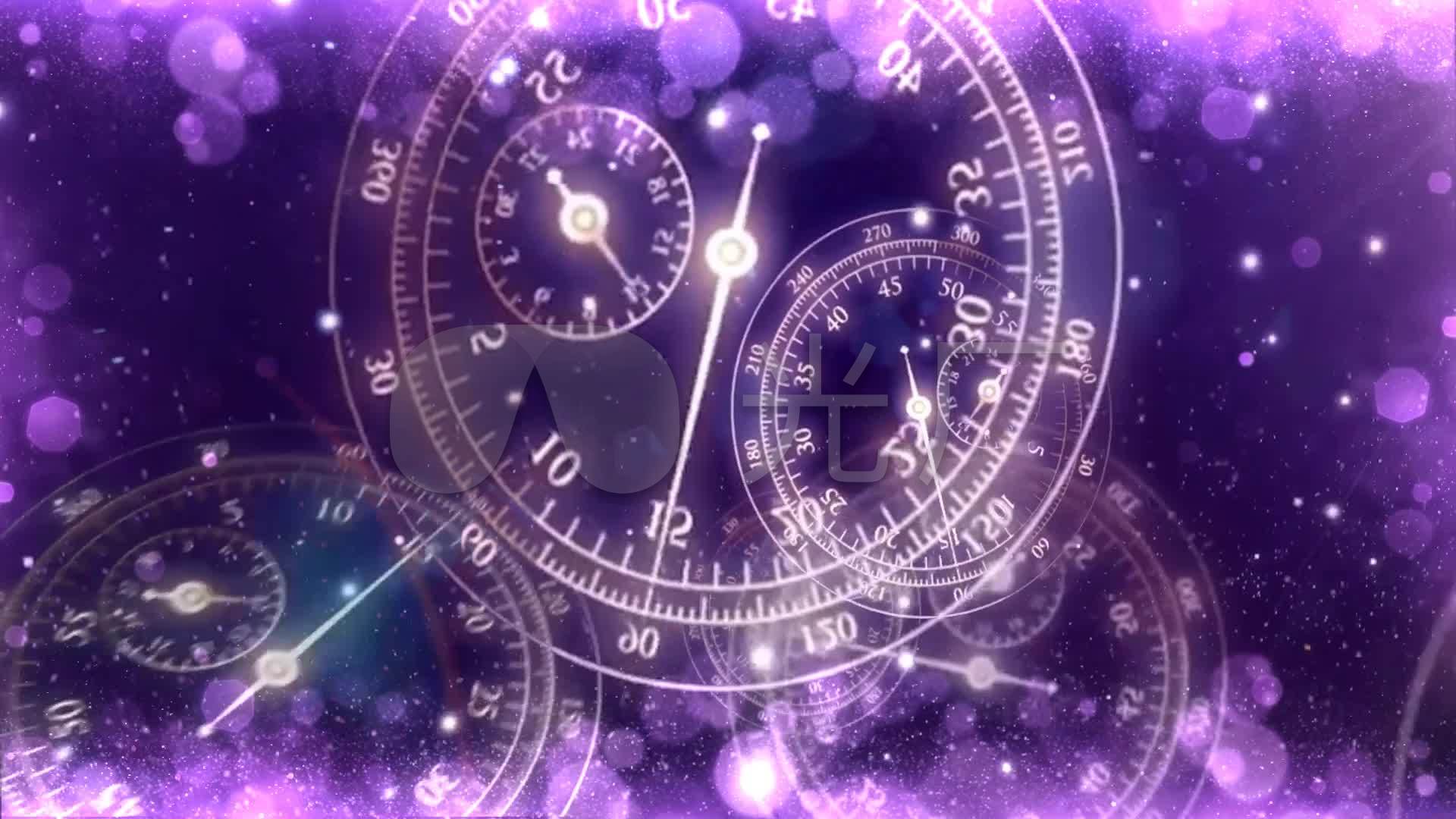 紫色时间梦幻时钟海洋粒子背景唯美时光流逝