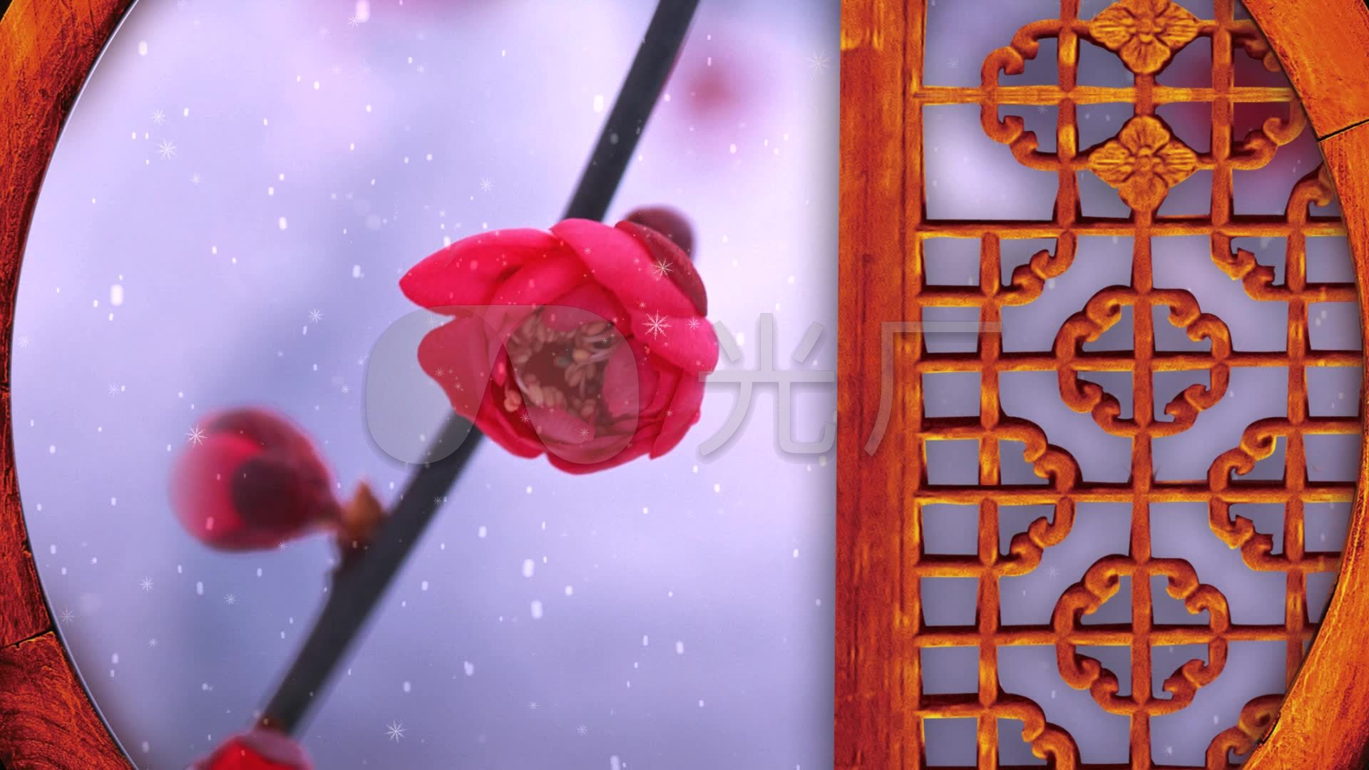 窗棂梅花雪天一枝梅花_1920x1080_高清视频素材下载
