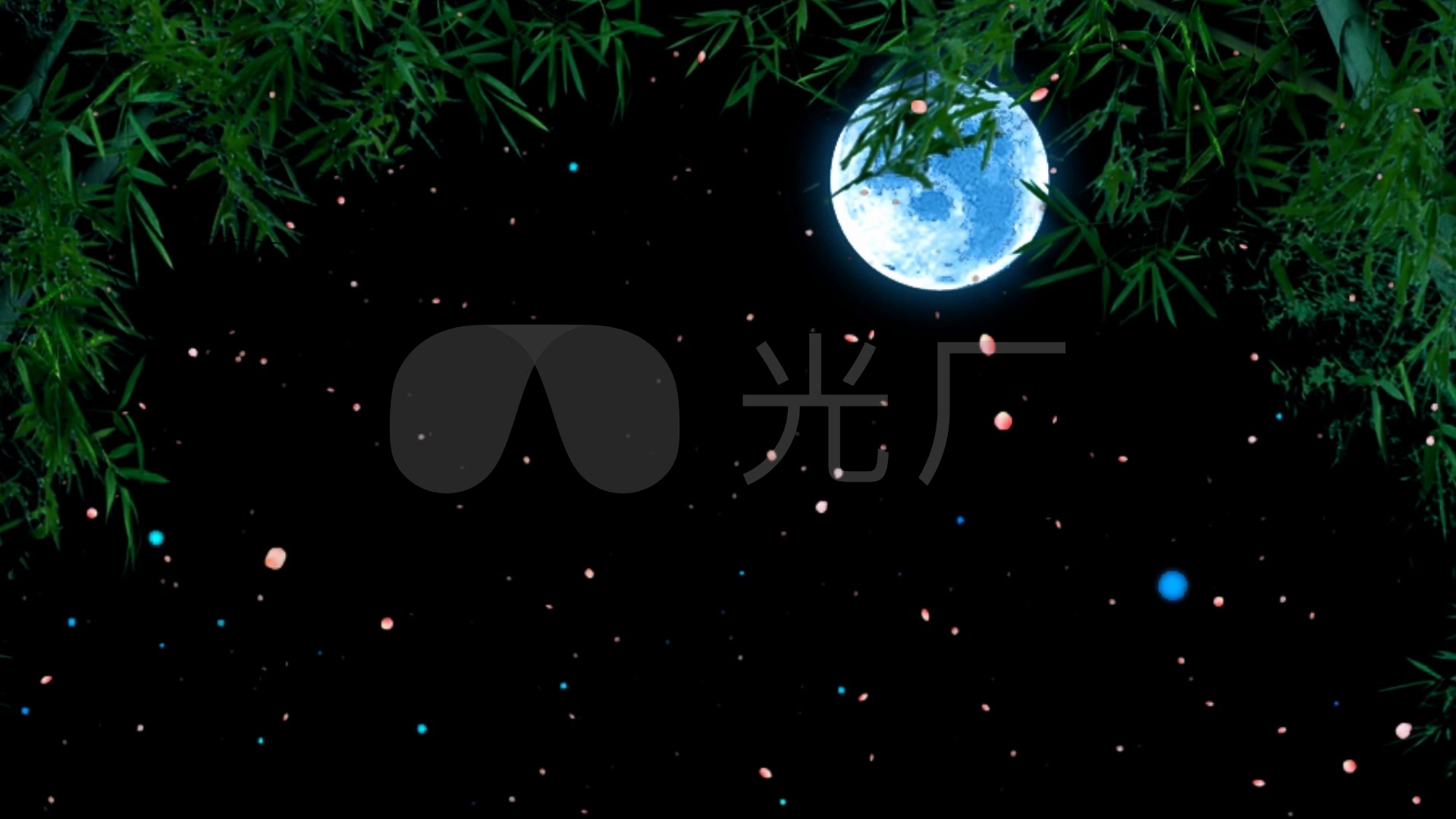 夜色 竹林 月亮 花瓣 飞舞