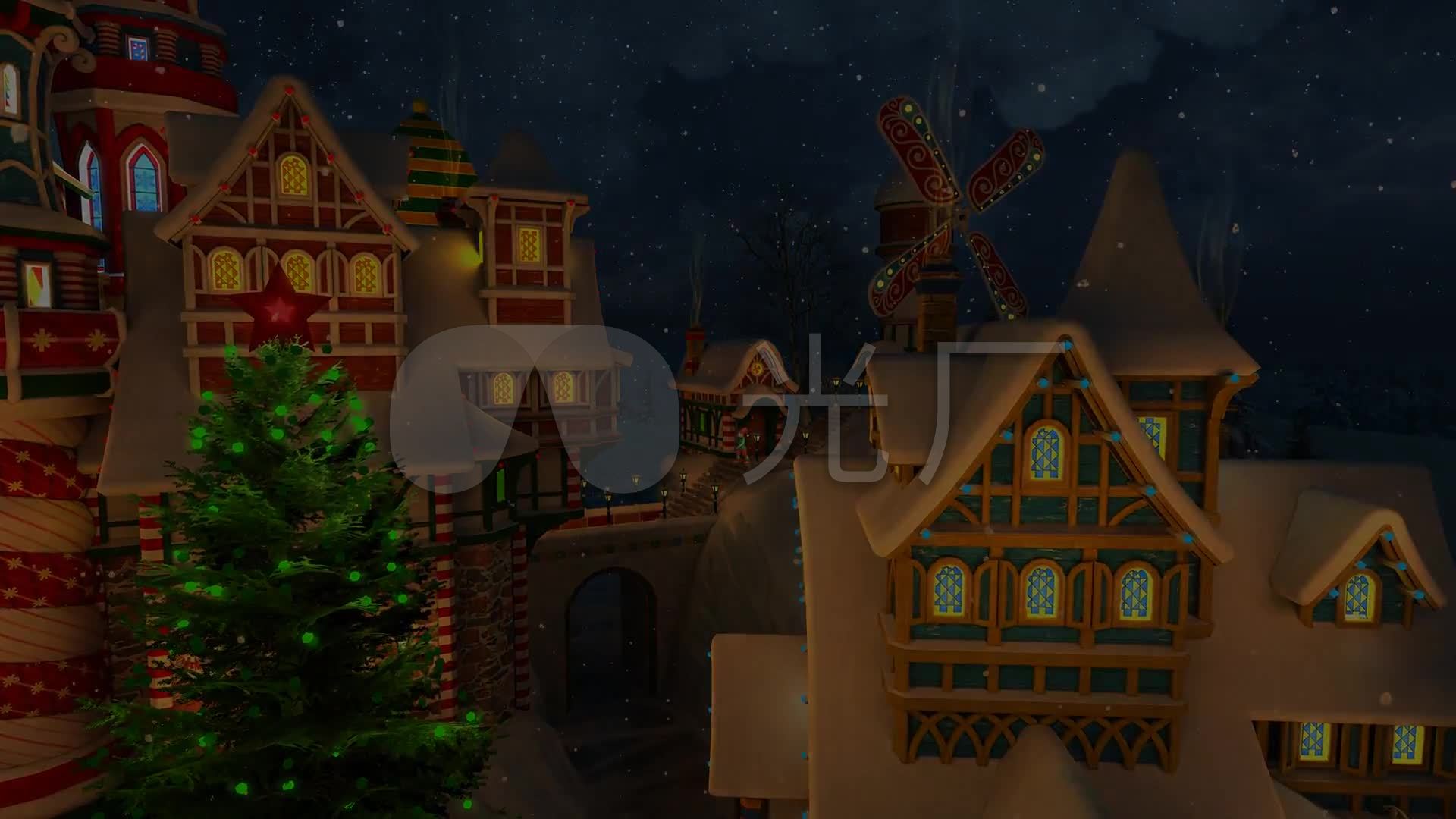 3d唯美梦幻卡通圣诞小镇城堡通用视频