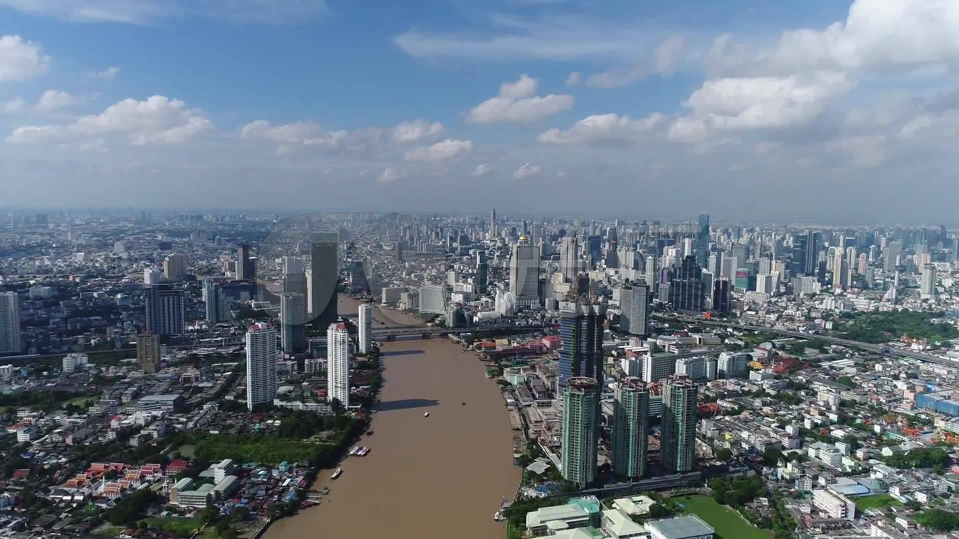 泰国 曼谷 湄南河 城市 航拍 高楼大厦