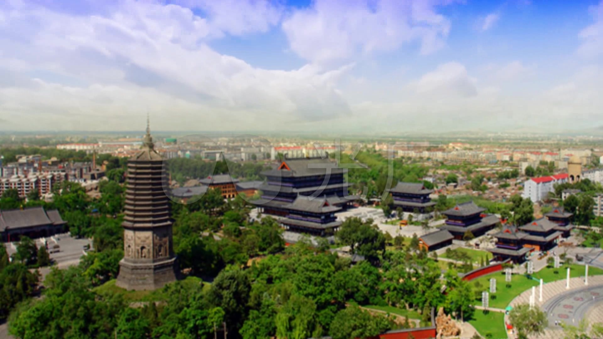 美丽的辽宁朝阳市双塔标志建筑全景_1920x1080_高清视频素材下载(编号