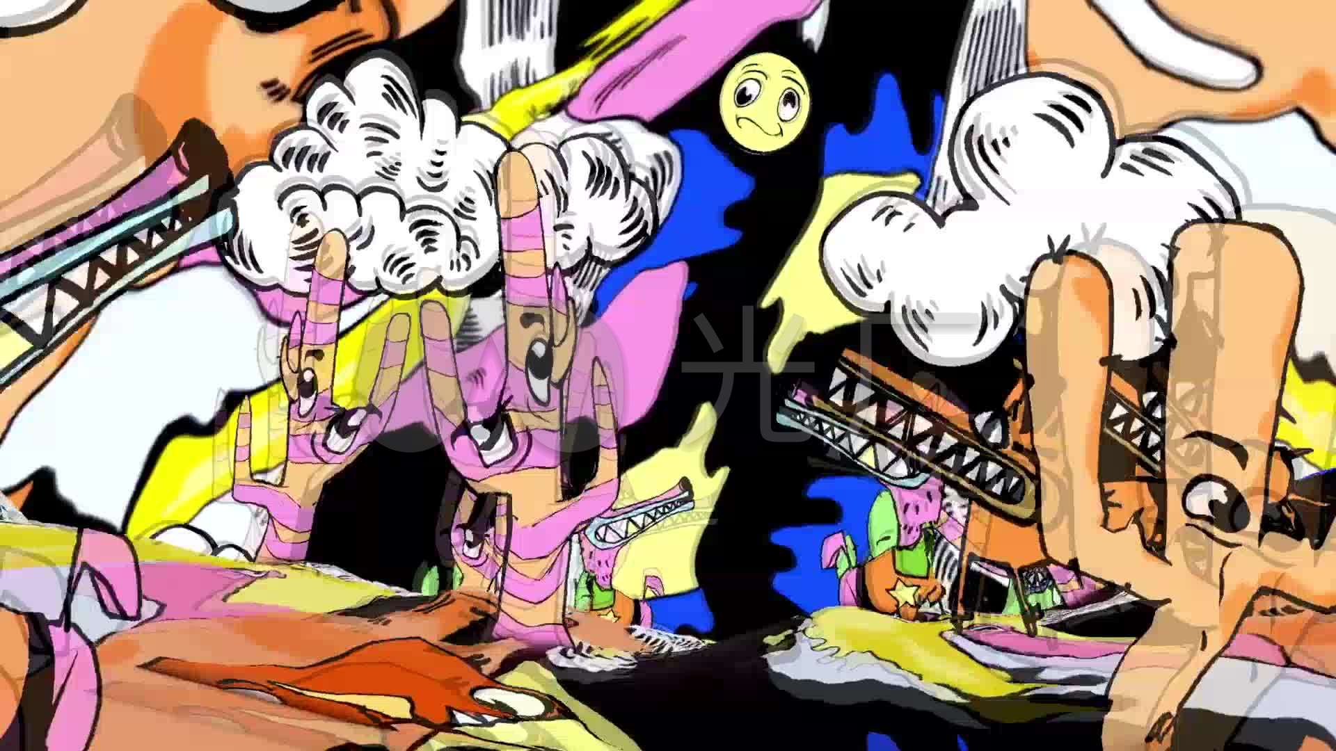 嘻哈动漫动画冲击节奏派对vj_1920x1080_高清视频素材