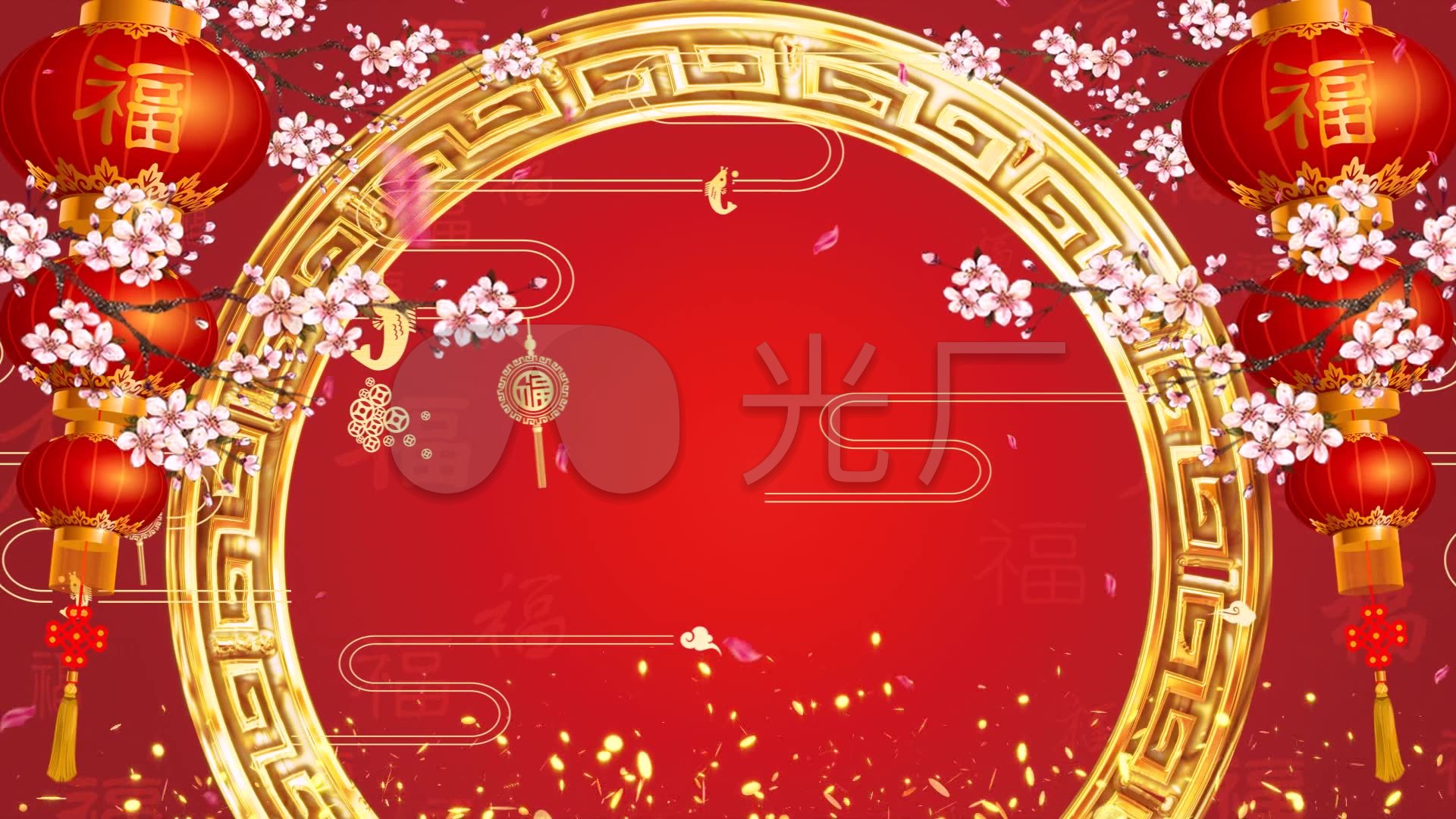 红色喜庆灯笼桃枝新春背景素材