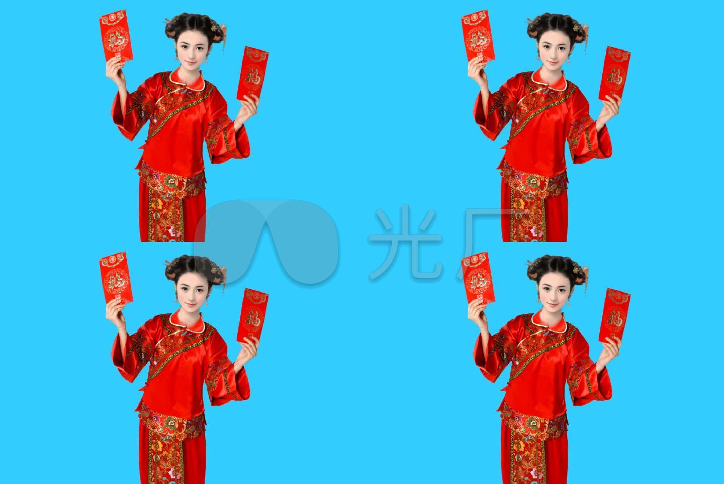 蓝屏古装美女双手举福