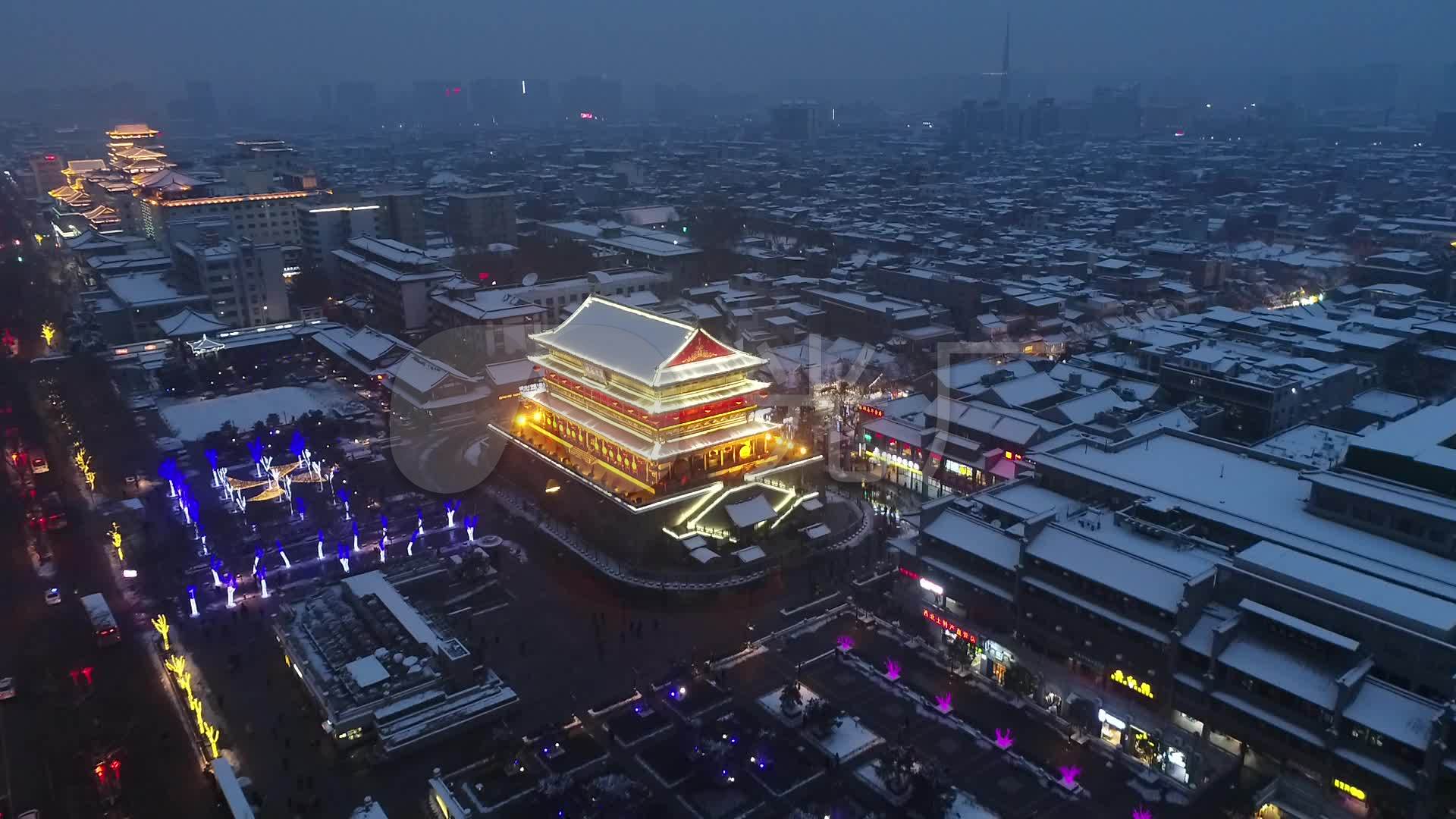 航拍雪景航拍钟楼航拍西安航拍风光_1920x1080_高清